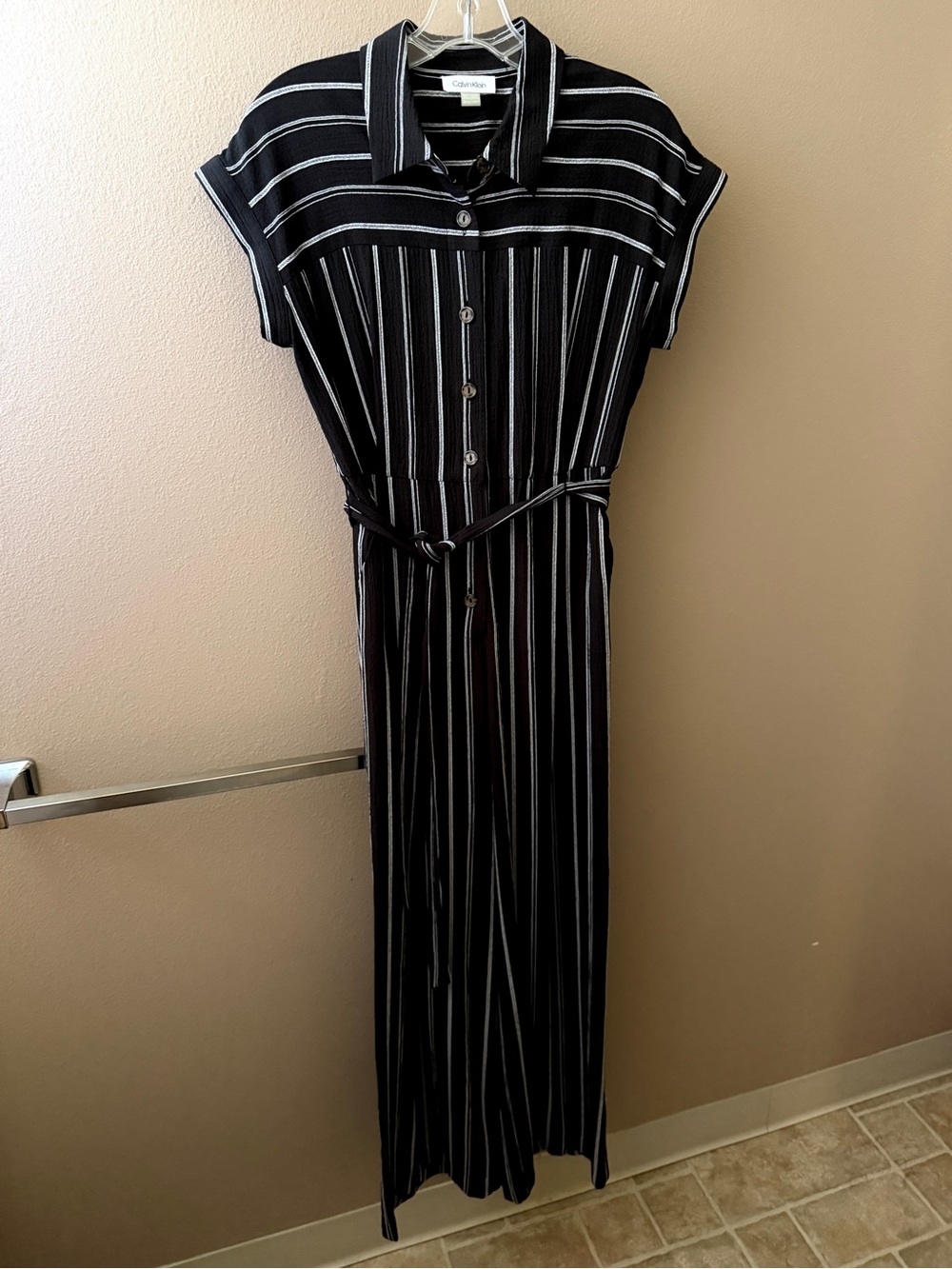 Calvin Klein Black & White Striped Jumpsuit